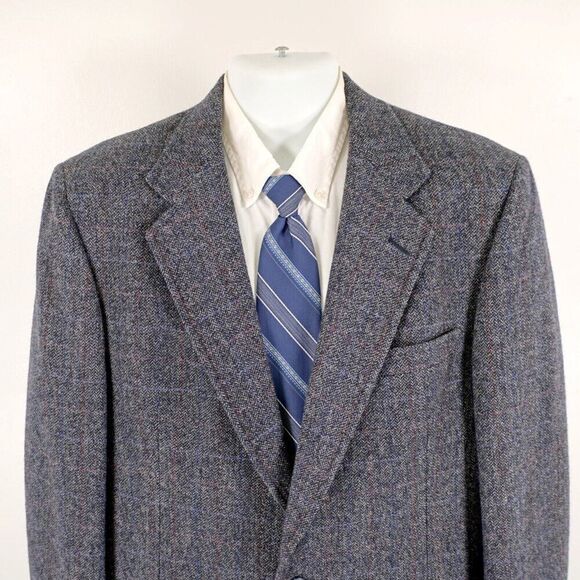 Hart Schaffner Marx Tweed Wool Gray Houndstooth Red Blue Windowpane 40R Sport Co - Picture 1 of 11